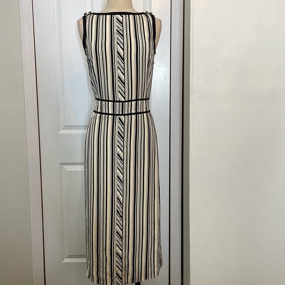 Tory Burch White Purple stripes Polka Dots Sleeveless A Line V-neck Dress 2 - Picture 3 of 16